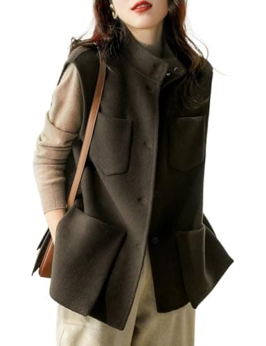 IDEALSANXUN Wool Vest for Women Casual Button Down Winter Jacket