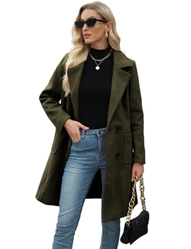 Bankeng Women Winter Mid-Long Wool Blend Notch Lapel Coat — Armygreen