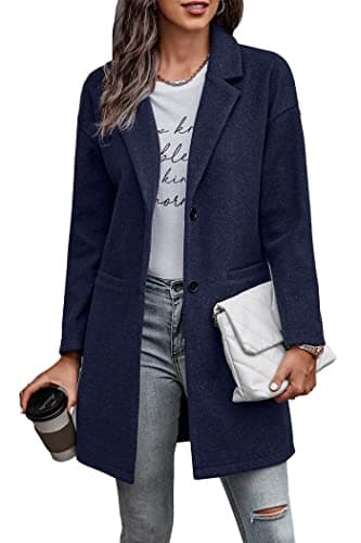 PrettyGarden Women's Plaid Winter Jacket With Pockets — Solid Navy