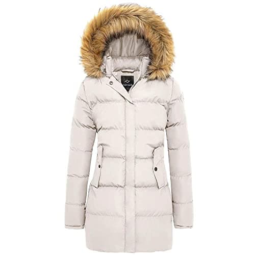 FARVALUE Women's Winter Warm Parka Jacket Puffer Thicken Hooded Coat — Beige