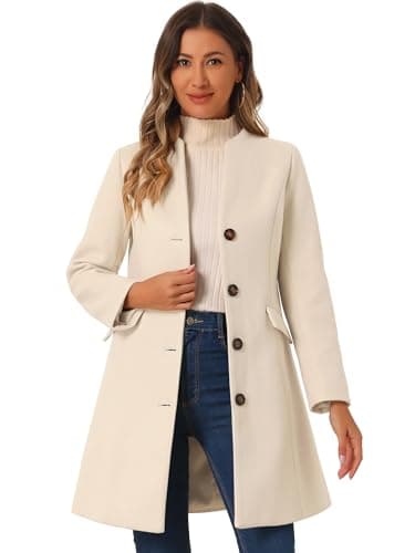 Allegra K Women's Elegant V-Neck Winter Overcoat — Beige
