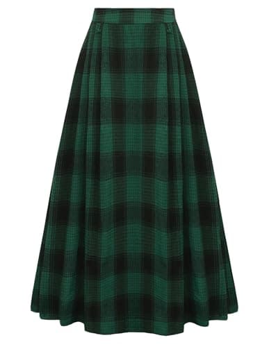 Scarlet Plaid High-Waist Skirt for Women with Pockets — Green Plaid
