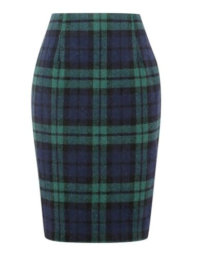 Womens Plaid Wool Pencil Skirt for Fall and Winter