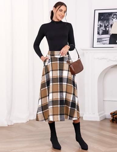 Women's High Waisted Wool Plaid A-line Skirt for Fall/Winter