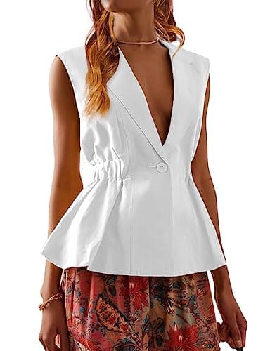 Stylish Cotton Linen Vests for Women: Lightweight Summer Outerwear — White