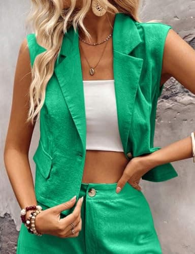 IDEALSANXUN Linen Vest for Women: Lightweight Summer Cropped Blazer Tops