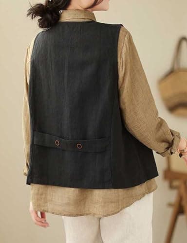 IDEALSANXUN Lightweight Cotton Linen Vest for Women Spring SummerWAISTCOAT