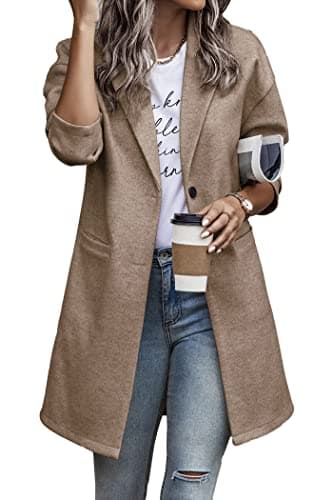 PrettyGarden Women's Plaid Winter Jacket With Pockets — Solid Camel