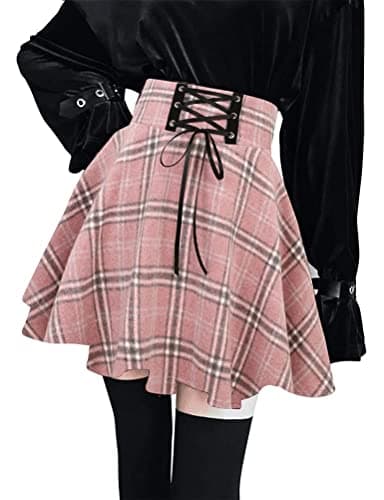 Wool Plaid Mini Gothic Skirts for Women