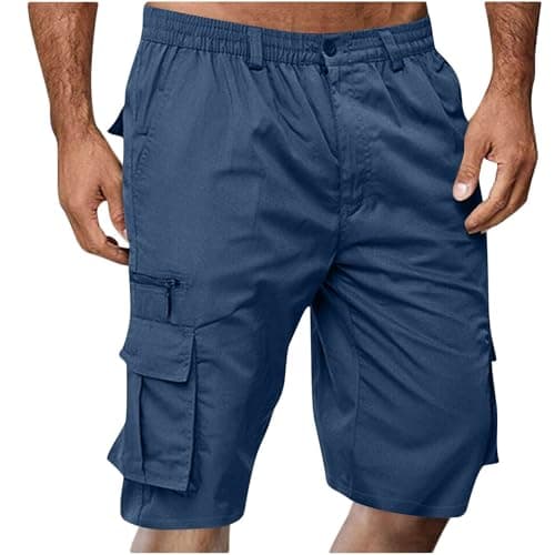 2024 Summer Mens Elastic Waist Cargo Shorts with Pockets — 01# Navy