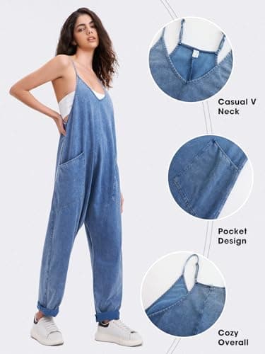 EXLURA Women's Casual Summer Denim Jumpsuits with Pockets Beach Romper