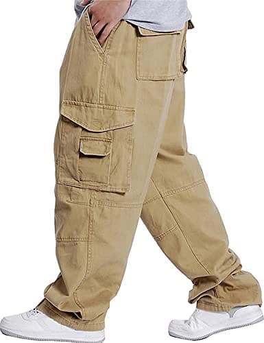Baggy Cargo Pants for Men, Casual Loose Fit Y2k Style, Khaki, Size 36