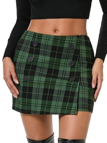 Plaid Bodycon Mini Skirts for Women: Trendy Winter Y2K Fashion — Green Plaid