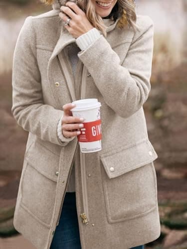 Shanfetl Women's Mid-Length Pea Coats with Faux Fur Hood