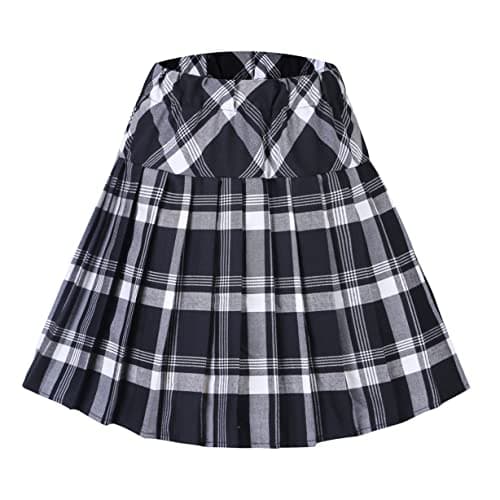 Urban CoCo Women's Elastic Waist Tartan Pleated School Skirt — Series 1 White