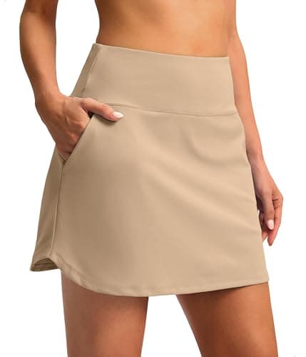 SANTINY High Waisted Tennis Skort for Women with Pockets — Light Khaki