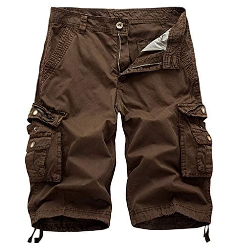 Littleking Men's Camo Cargo Shorts with Multi-Pockets Casual Outdoor Wear — Khaki