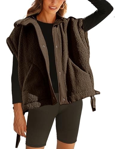 Athlisan Womens Sherpa Jacket with Pockets Casual Fleece Vest — Coffeebrown