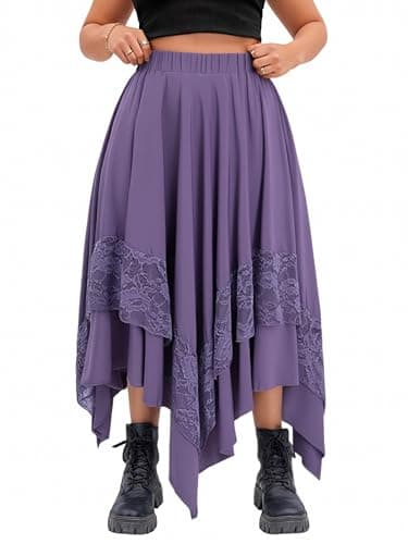 Verdusa Women's Y2K Contrast Lace Layered Midi Skirt — Dark Purple