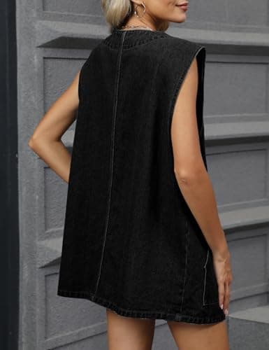 IDEALSANXUN Women's Oversized Denim Vest Button-Down Summer Jacket