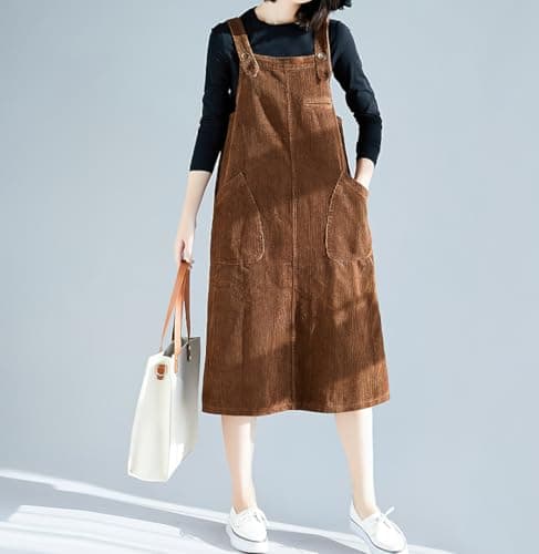 Chouoya Women's Cute Sleeveless Corduroy Midi Dress with Pocket