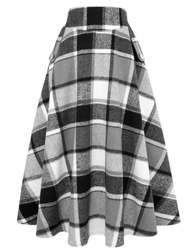 Women's High Waisted Wool Plaid A-line Skirt for Fall/Winter — Plaid Grey New