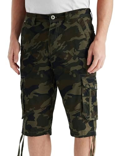 BEST SOUTH Men's Casual Long Cargo Shorts 13 Inches Relaxed Fit with Pockets — Army Green Camo
