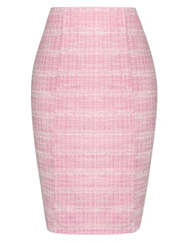 Kate Kasin Women's Knee-Length Stretchy Tweed Pencil Skirt — Tweed Pink