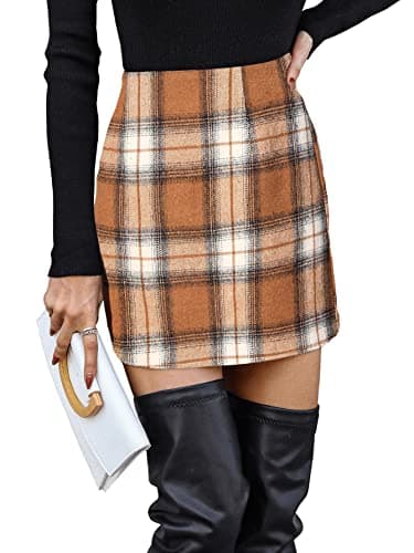 MakeMeChic Women's High Waisted Plaid Pencil Mini Skirt — Multi Brown