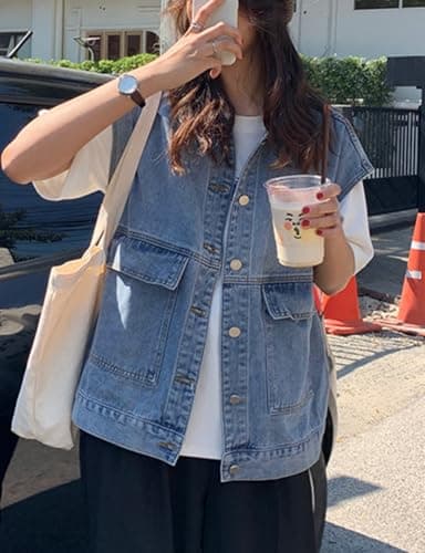 IDEALSANXUN Women's Denim Sleeveless Blazer Jacket Vest Outerwear