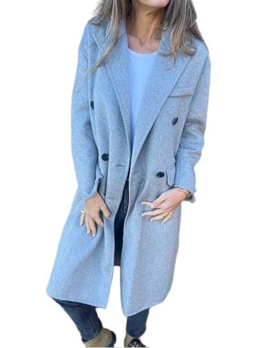 IDEALSANXUN Women's Long Wool Trench Coat Dress Fall Winter Double Breasted — Grey