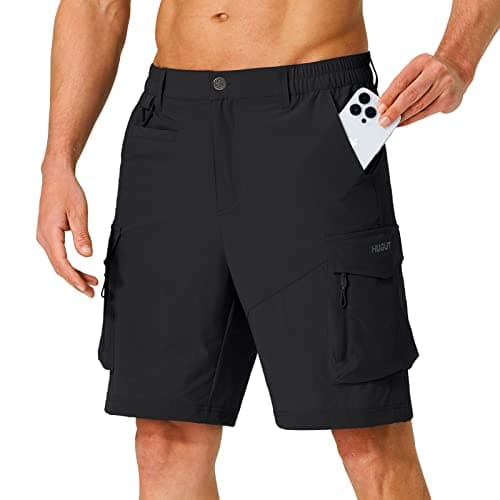 Hugut Men's Quick Dry Hiking Cargo Shorts with Multi Pockets for Travel Golf Camping — Black