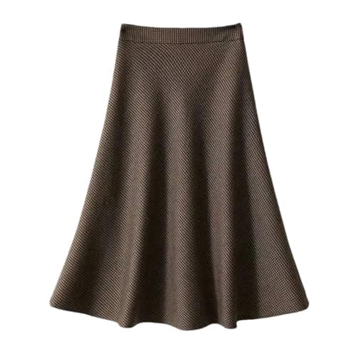 Vintage High Waist Plaid Wool Midi Skirt for Women Office Casual