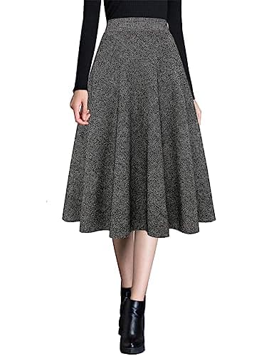 Ylingjun Warm Wool Midi Skirts for Winter Fall — Black