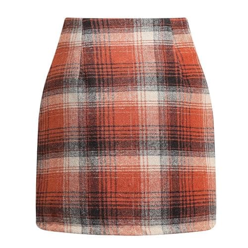 Womens High Waisted Wool Plaid Mini Skirt — 01-saffron