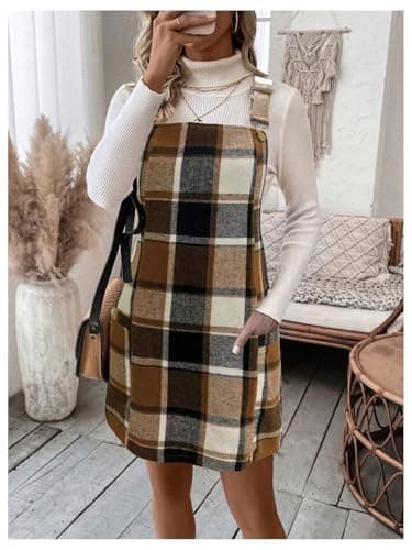 Milumia Women's Plaid Sleeveless Flannel Pinafore Dress