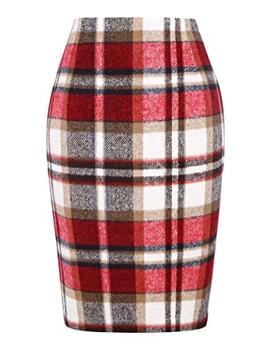 2024 Fall/Winter Plaid Midi Skirt for Women — Wine