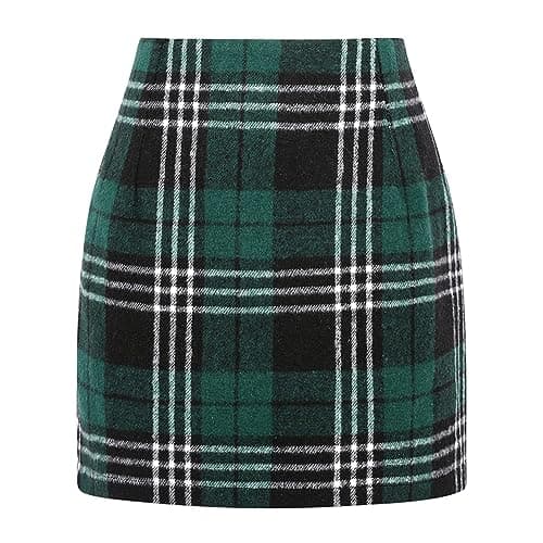 Women's Plaid Wool Mini Skirt for Fall and Winter — Green 01