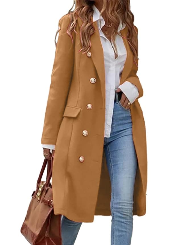 Women's Long Wool Trench Coat for Fall and Winter — Camel