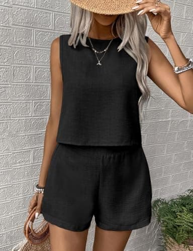 IDEALSANXUN Women's Cropped Linen Tank Top Casual Pullover Vest Shirt