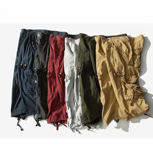 AOYOG Men's 3/4 Cargo Shorts Relaxed Fit Cotton Capri Pants