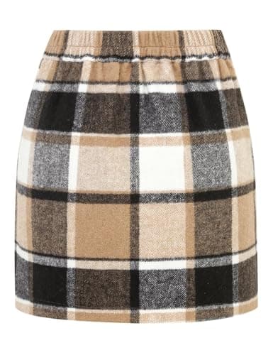 Women's Wool Plaid Mini Skirt - High Elastic Waist for Fall & Winter