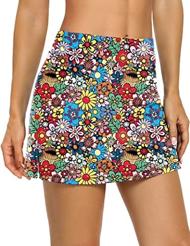 LouKeith Women's Golf Skirts Mini Skorts Summer Workout Shorts with Pockets — Pattern 3-colorful Flowers