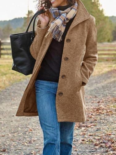 UTCOCO Women's Casual Thicken Pea Coat Mid Long with Pockets