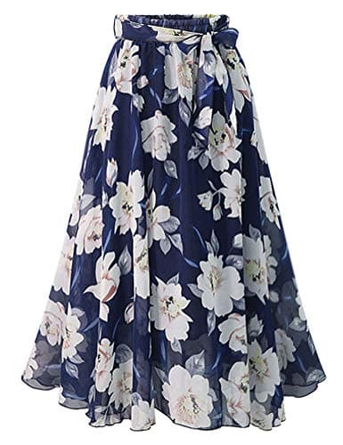 IDEALSANXUN High Waist Floral Midi Chiffon Boho Swing Skirt