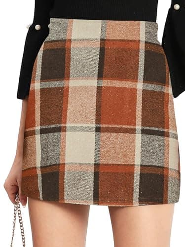 Floerns Women's Plaid High Waist Mini Skirt — Orange Multi