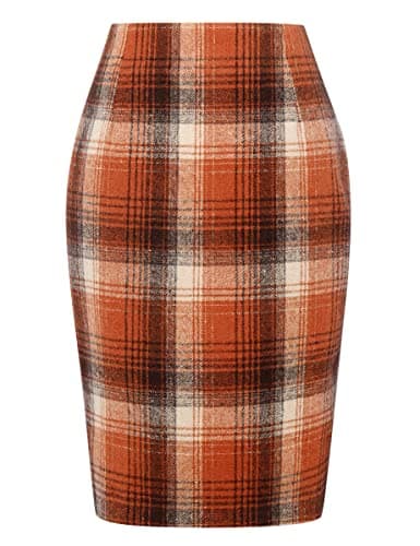 2024 Fall/Winter Plaid Midi Skirt for Women — Orange