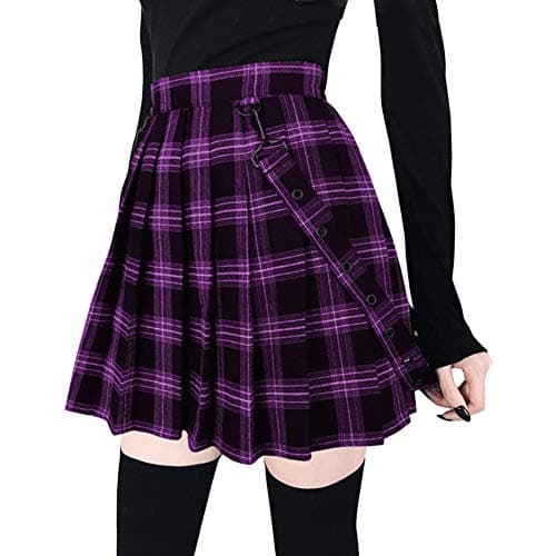 ChouYaTou Women's Cool Sweet A-Line Pleated Mini Skirt — Purple