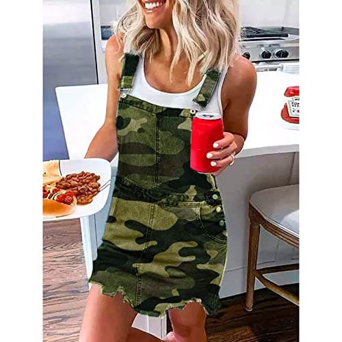 HXHYQKP Classic Denim Adjustable Strap Overall Dress with Suspender Skirt — Green