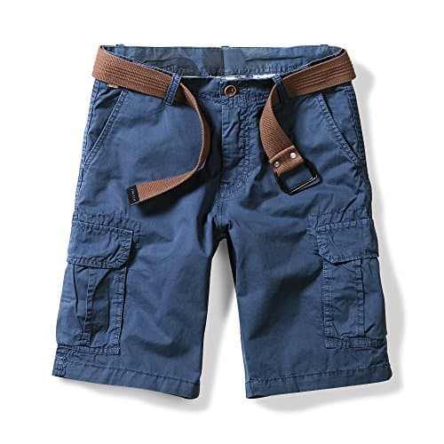 OCHENTA Men's Lightweight Cargo Shorts with Pockets Casual Cotton Shorts (No Belt) — Blue